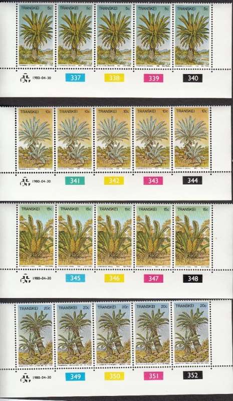 TRANSKEI 1980: CYCADS FULL SET OF CONTROL STRIPS MNH (SACC71-74)
