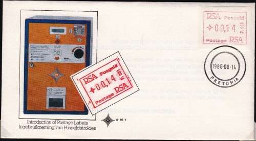 RSA 1986: OFFICIAL FDC 4.16.1 - INTRODUCTION OF POSTAGE LABELS