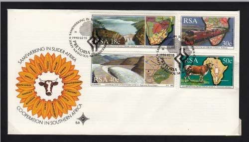 RSA 1990: OFFICIAL FDC 5.8 - CO-OPERATION IN SOUTHERN AFRICA