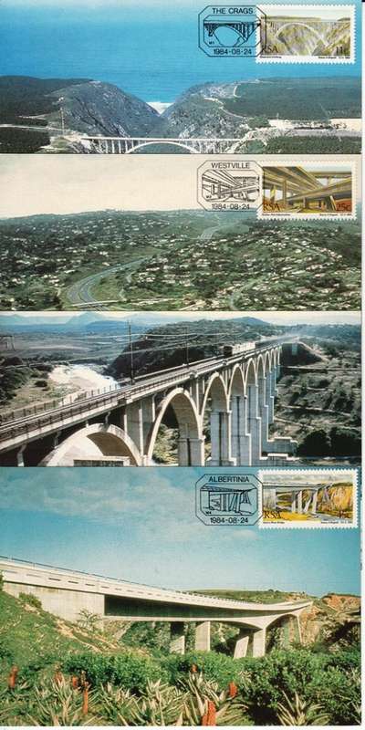 RSA MAXIMUM CARDS 1984: SA BRIDGES FULL SET OF FOUR UNUSED CTO