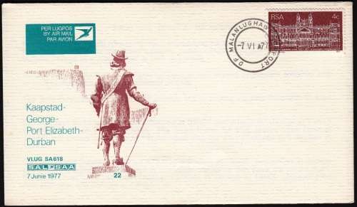 RSA: SAA COVER NO 22 1977 - FLIGHT FROM CAPE TOWN VIA GEORGE, PORT ELIZABETH TO DURBAN