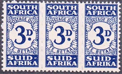 UNION OF SOUTH AFRICA 1943: POSTAGE DUE 3d UNIT OF 3 MLH (SACC 32)