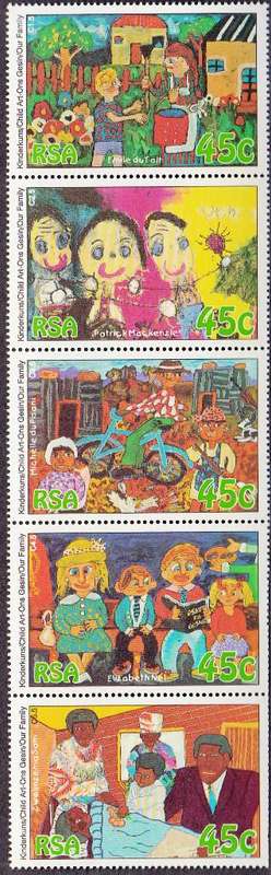 RSA 1994: CHILD ART "OUR FAMILY" SETENANT STRIP OF 5 MNH (SACC873-877)