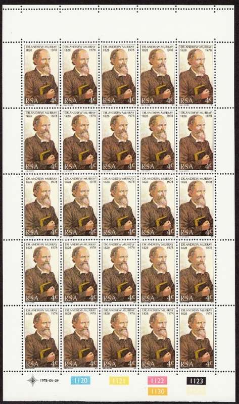 RSA 1978: TRIBUTE TO DR. A MURRAY - FULL SHEET OF 25 MNH (SACC444) - EXTRA ROW OF PERFS ON TOP