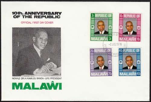 MALAWI 1976: FDC  10th ANNIVERSARY OF THE REPUBLIC