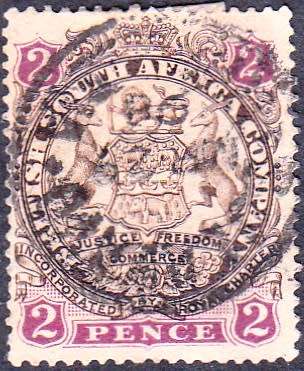 BSAC RHODESIA 1896: DEFINITIVE ISSUE 2 PENNY DIE II USED (SACC 40)