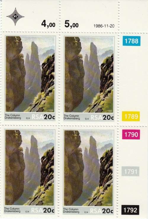 RSA 1986: SCENIC BEAUTY FULL SET CONTROL BLOCKS OF 4 MNH (SACC 616-619)