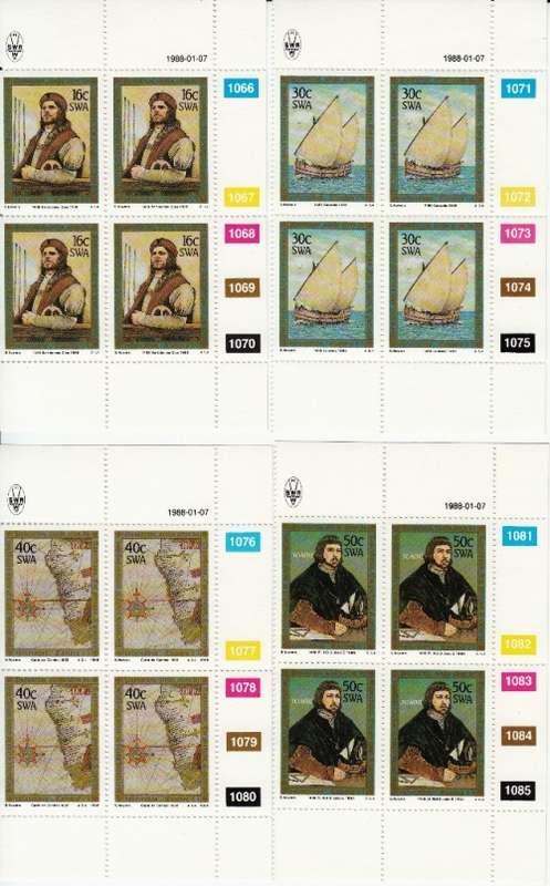 SWA 1988: 500th ANNIVERSARY OF DISCOVERY OF CAPE OF GOOD  FULL SET OF CONTROL BLOCKS MNH (SACC502-5)