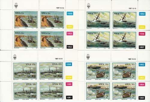 SWA 1987: SHIPWRECKS FULL SET OF CONTROL BLOCKS MNH (SACC 498-501)