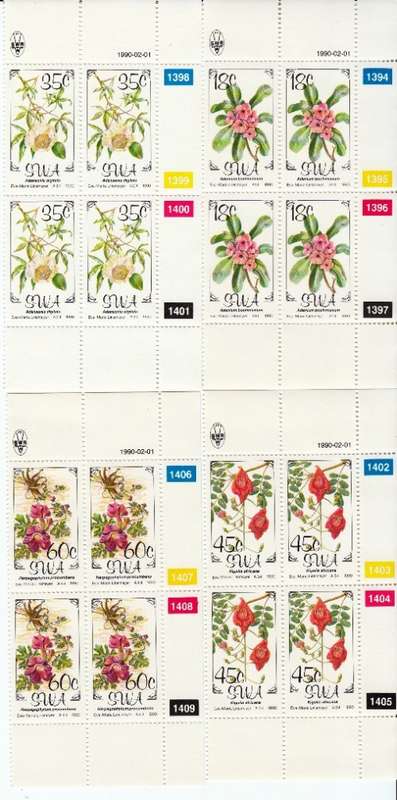 SWA 1990: FLORA OF SWA FULL SET OF CONTROL BLOCKS MNH (SACC 550-553)