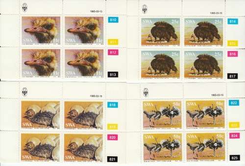 SWA 1985 OSTRICHES FULL SET OF CONTROL BLOCKS MNH (SACC 449-452)