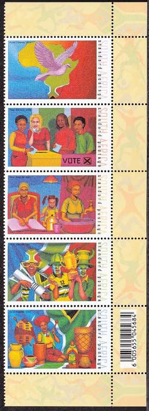 RSA 2004: TEN YEARS OF FREEDOM SETENANT STRIP OF 5 MNH (SACC 1610-1614)