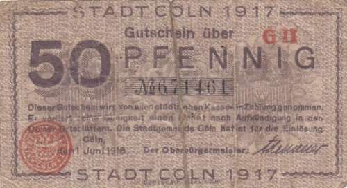 GERMANY STADT COLN - 50 PFENNIG 1917
