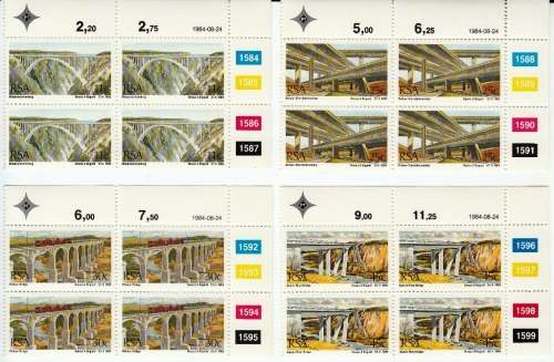 RSA 1984: SOUTH AFRICAN BRIDGES FULL SET CONTROL BLOCKS MNH (SACC 567-570)