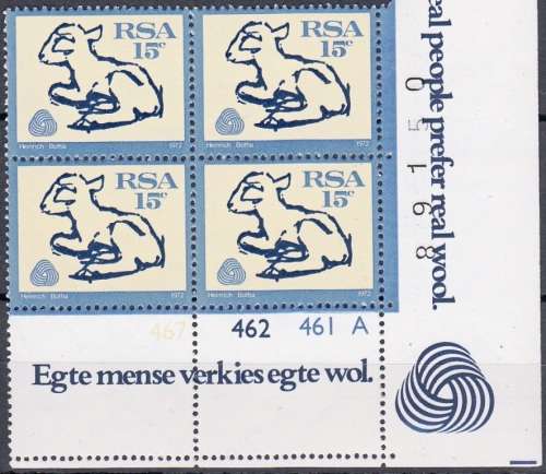 RSA 1972 INTERIM DEFINITIVE 15c CONTROL BLOCK OF 4 PANEs A and B MNH (SACC 323)