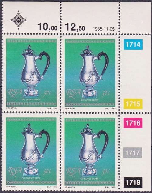 RSA 1985: CAPE SILVER FULL SET CONTROL BLOCKS of 4 MNH (SACC 596-599)