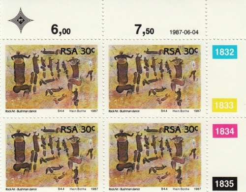 RSA 1987: ROCK PAINTINGS FULL SET CONTROL BLOCKS MNH (SACC 625-628)
