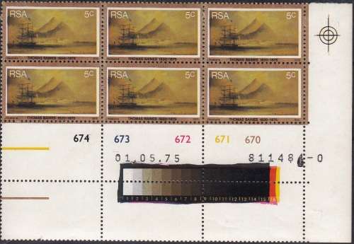RSA 1975: DEATH CENTENARY OF THOMAS BAINES FULL SET CONTROL BLOCKS OF 6  MNH (SACC 384-387)