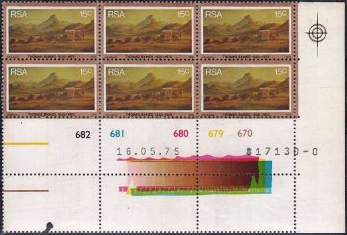RSA 1975: DEATH CENTENARY OF THOMAS BAINES FULL SET CONTROL BLOCKS OF 6  MNH (SACC 384-387)