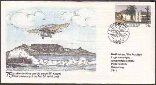 AVIATION COVER 1986: 75th Anniversary of the first SA aerial post