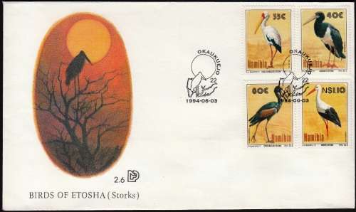 NAMIBIA 1994: OFFICIAL FDC 2.6 - STORKS - BIRDS OF THE ETOSHA