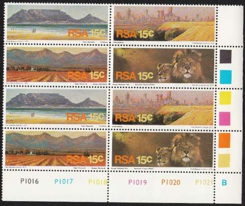 RSA 1975: TOURISM IN S.A.  CONTROL BLOCKS OF 8: PANES A and B MNH (SACC 393-396)