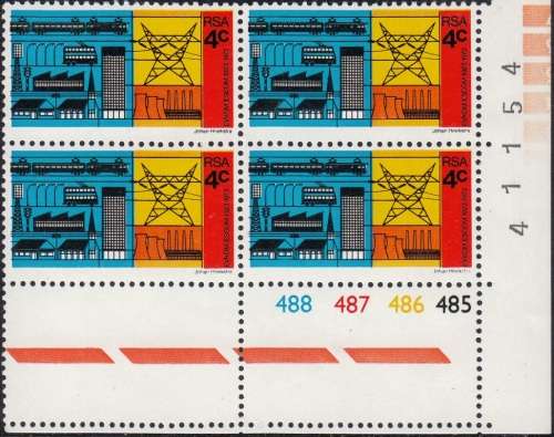 RSA 1973: 50th ANNIVERSARY OF ESCOM FULL SET CONTROL BLOCKS OF 4: PANE A and B MNH (SACC 338-340)