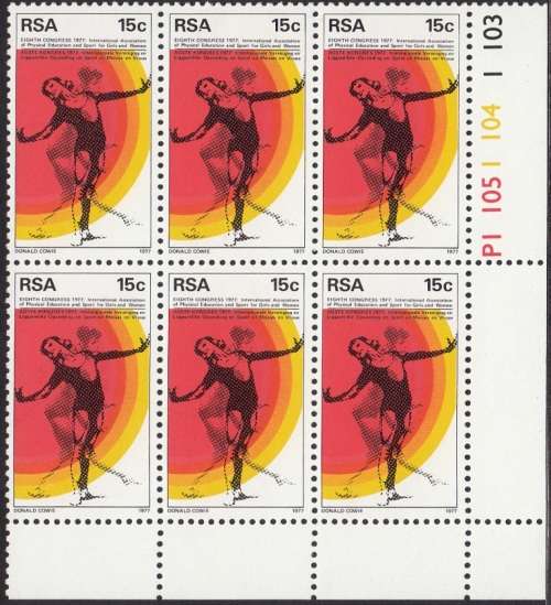 RSA 1977 CONGRESS OF THE INT. ASS OF PHYSICAL EDUCATION AND SPORT CONTROL BLOCK OF 6 MNH (SACC 439)