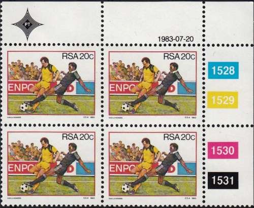RSA 1983: SPORT ACTIVITIES IN SA FULL SET CONTROL BLOCKS OF 4 MNH (SACC 549-552)