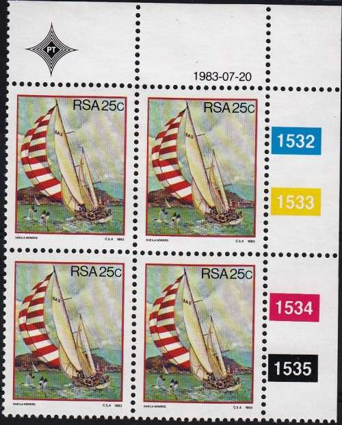 RSA 1983: SPORT ACTIVITIES IN SA FULL SET CONTROL BLOCKS OF 4 MNH (SACC 549-552)