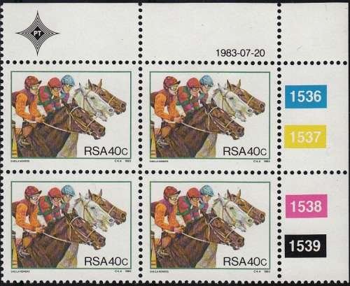 RSA 1983: SPORT ACTIVITIES IN SA FULL SET CONTROL BLOCKS OF 4 MNH (SACC 549-552)