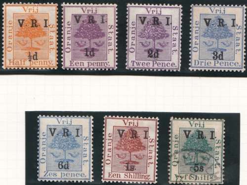 O F S 1900: 3rd PRINT STOPS BETWEEN V.R.I. RAISED AND THICK "V" MH (5s USED)(SACC69-77 excl 72,74)
