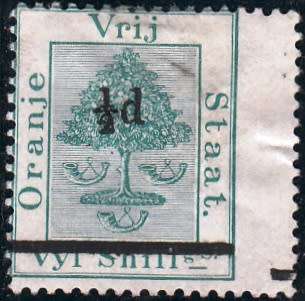ORANGE FREE STATE 1882: 5s SURCHARGED 1/2d MH (SACC 20) - WIDE MARGIN