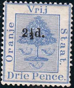 ORANGE RIVER COLONY 1892: OFS 3d SURCHARGED 2½d MH (SACC 36)