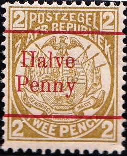 TRANSVAAL 2nd REPUBLIC 1893: ZAR 2d SURCHARGED ''HALVE PENNY" MLH (SACC200b) - 13½ SPACING