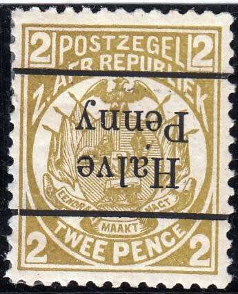 TRANSVAAL 2nd REPUBLIC 1893: ZAR 2d SURCHARGED ''HALVE PENNY" IN BLACK MH (SACC201b) - 12½ SPACING