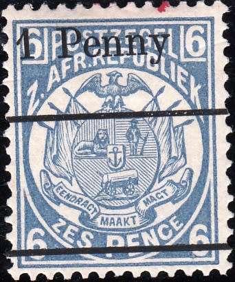 TRANSVAAL 2nd REPUBLIC 1893: ZAR 6d SURCHARGED ''1 PENNY" IN BLACK MH (SACC202) - VARIETY