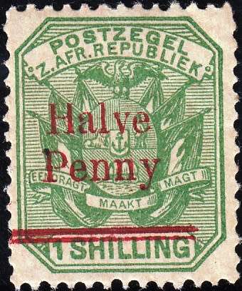 TRANSVAAL 2nd REPUBLIC 1895: ZAR 1s SURCHARGED "HALVE PENNY" MNH (SACC219) - VARIETY