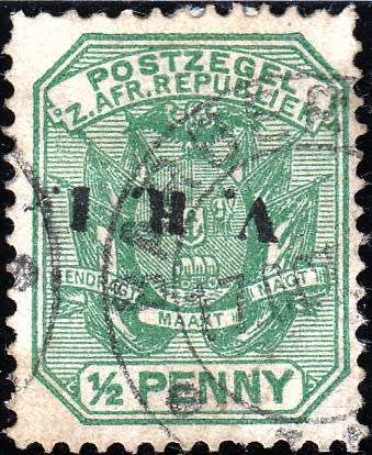 TRANSVAAL 2nd BRITISH OCCUPATION 1900: ZAR OVERPRINTED "V.R.I." ½ PENNY USED (SACC232d)