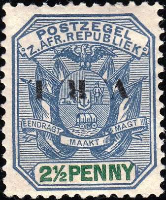 TRANSVAAL 2nd BRITISH OCCUPATION 1900: ZAR OVERPRINTED "V.R.I." 2½ PENNY MH (SACC235d)