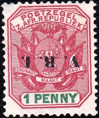 TRANSVAAL 2nd BRITISH OCCUPATION 1900: ZAR OVERPRINTED "V.R.I." 1 PENNY MH (SACC233d)