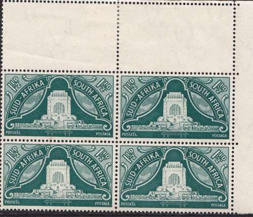 UNION 1949: INAUGURATION OF VOORTREKKER MONUMENT 1½d CORNER BLOCK OF 4 MH (SACC131)