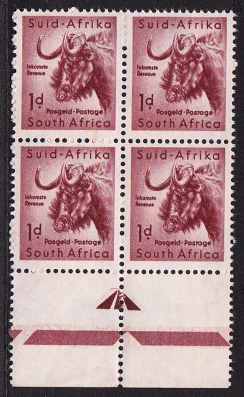 UNION 1959: DEFINITIVE ISSUE 1d BOTTOM ARROW BLOCK OF 4 MNH (SACC170)