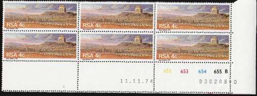 RSA 1974: 25th OF VOORTREKKER MONUMENT 4c CONT BLKS OF 6 PANE B MNH (SACC 379)