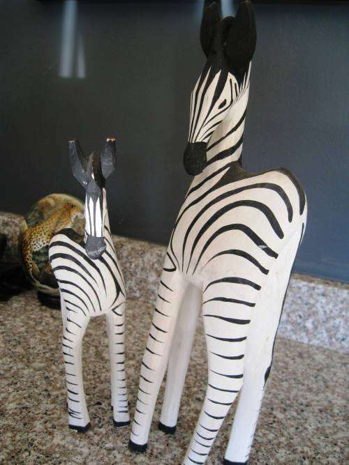 WOOD CRAFTED ZEBRA MOTHER & CALF: HEIGHT 40 cm
