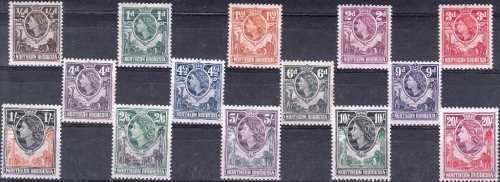 NORTHERN RHODESIA 1953: QEII DEFINITIVE ISSUE FULL SET MLH (SACC 61-74)