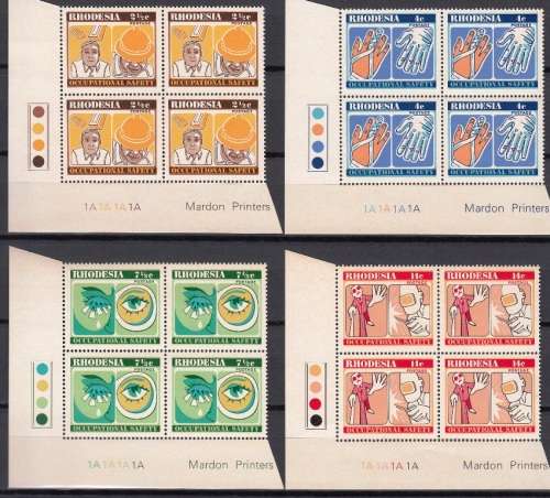 RHODESIA 1975: OCCUPATIONAL SAFETY FULL SET CONTROL BLOCKS 1A MNH (SACC283-286)