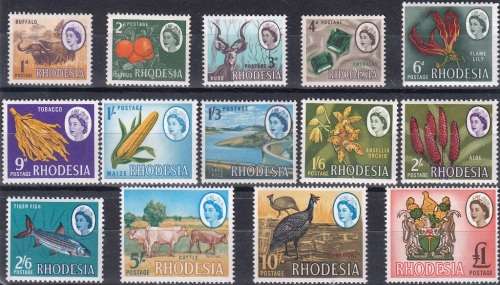 RHODESIA 1966: DEFINITIVE ISSUE FULL SET MNH (SACC 131-144) HARRISON PRINT