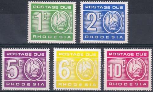 RHODESIA 1970 POSTAGE DUE SET OF 5 MNH (SACC 11-13,14a,15) - 6c  WHITE GUM