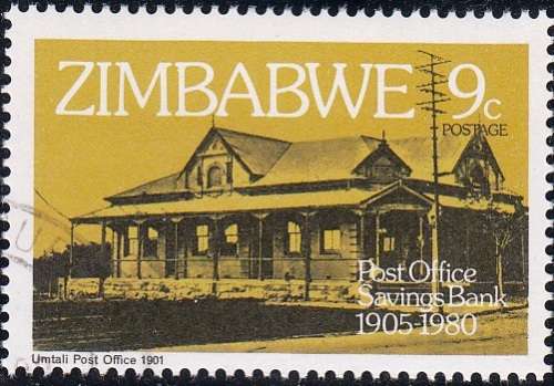 ZIMBABWE 1980: 75th ANNIVERSARY OF POST OFFICE SAVINGS BANK 9c CTO (SG 599)